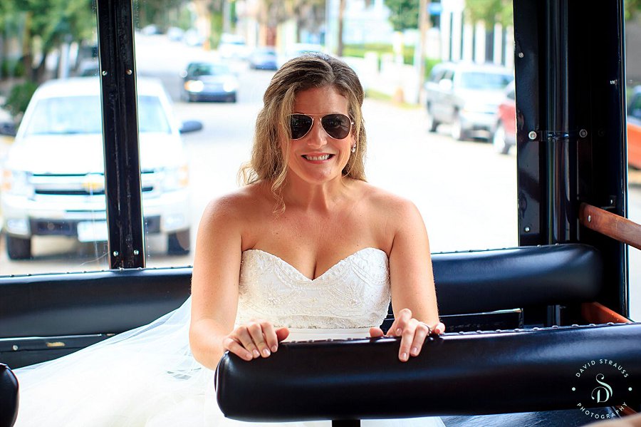 Bride on Trolly - Charleston Wedding Photography - Holly and Will