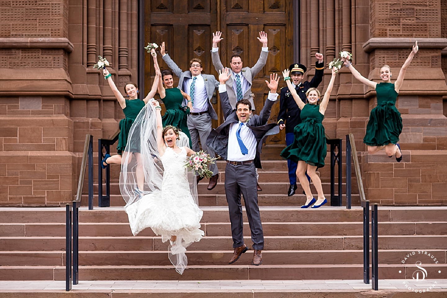 Bridal Party Jumping - St John's Cathedral - Charleston Wedding Photography - Hannah and Chris